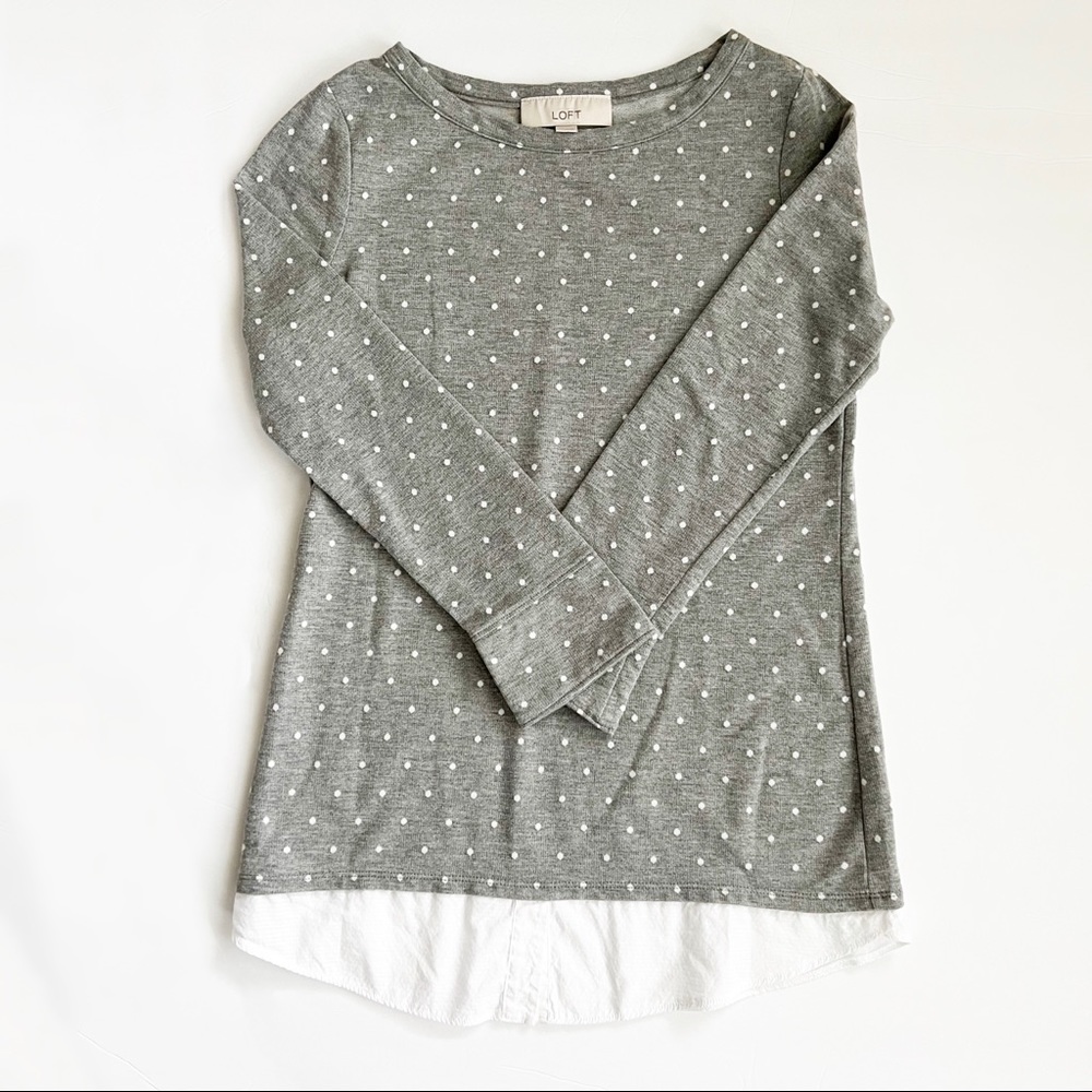 LOFT Long Sleeve Gray Knit Top with Faux Layer EUC